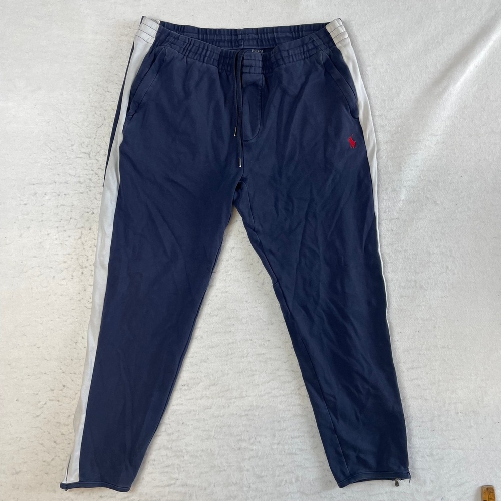 Polo Ralph Lauren Joggers Mens Large Navy Blue Side Stripe Ankle Zip Sweatpants
